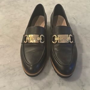 Kate Spade Kolby chunky lug sole black leather loafers